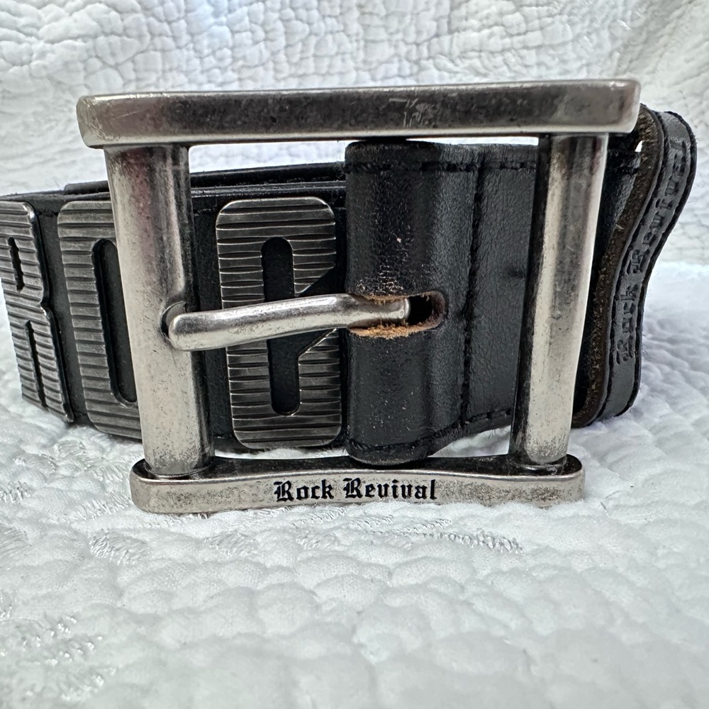 Rock Revival Black Leather Belt with Brushed Silver Buckle